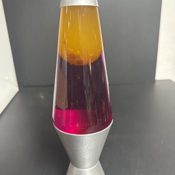 Lava Lamp Orange & Purple Lamp Liquid Motion 14.5" Silver Base Works - Picture 4 of 5